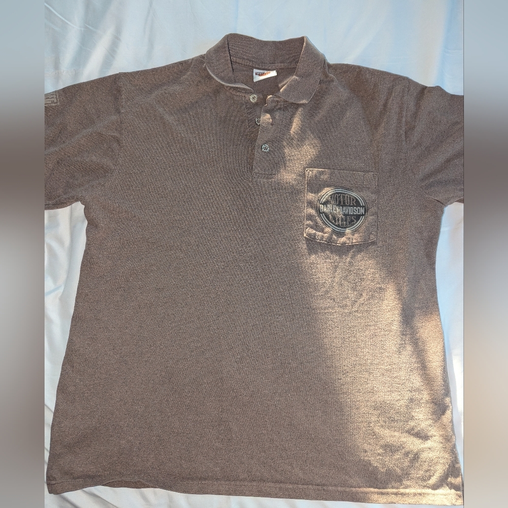 Harley-Davidson Men's Large? Powder Keg Harley Brown Single Pocket‎ Polo Shirt
